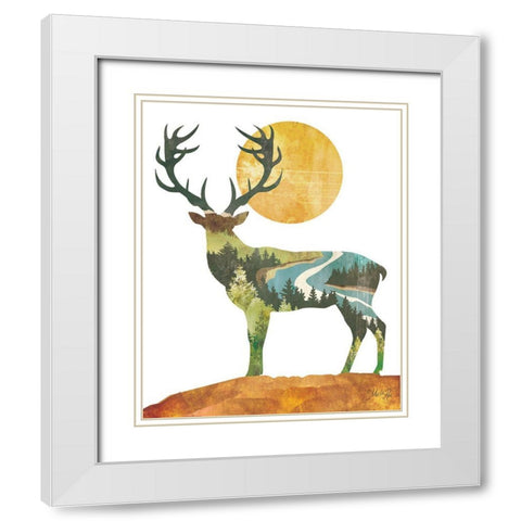 Forest Deer White Modern Wood Framed Art Print with Double Matting by Rae, Marla