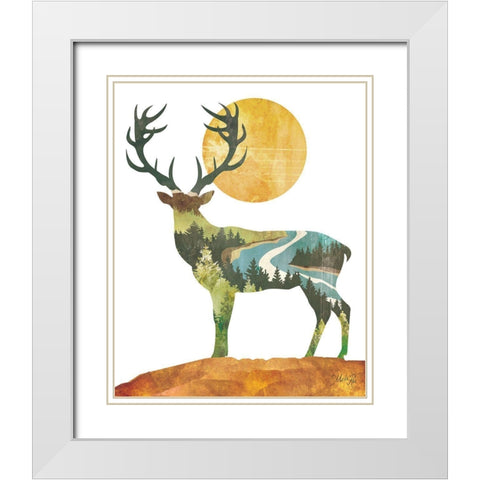 Forest Deer White Modern Wood Framed Art Print with Double Matting by Rae, Marla