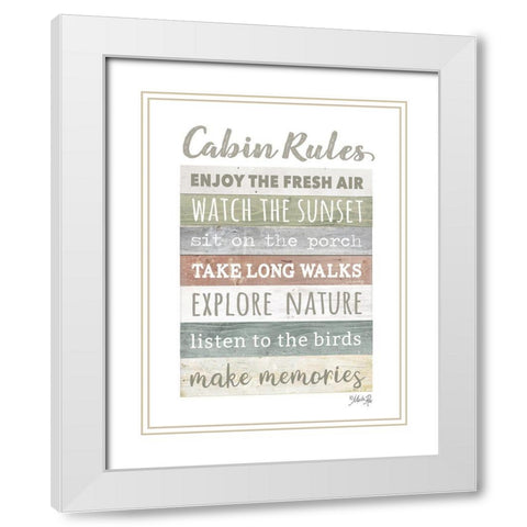 Cabin Rules    White Modern Wood Framed Art Print with Double Matting by Rae, Marla