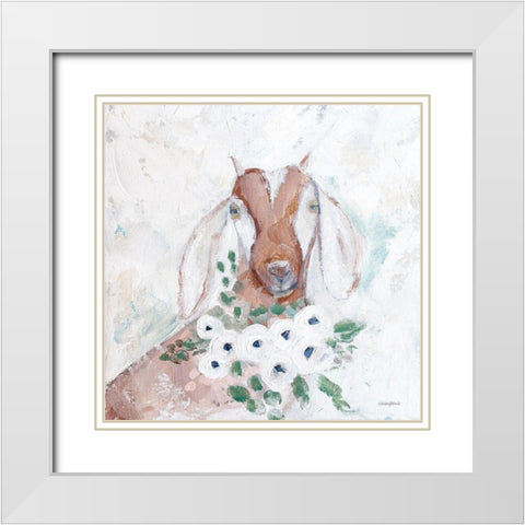 Floral Goat White Modern Wood Framed Art Print with Double Matting by Kissell, Mackenzie