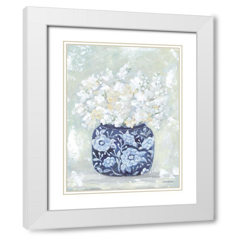 Pretty Petals in Blue White Modern Wood Framed Art Print with Double Matting by Kissell, Mackenzie