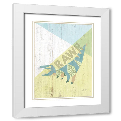 Rawr Dinosaur White Modern Wood Framed Art Print with Double Matting by Michelle, Misty
