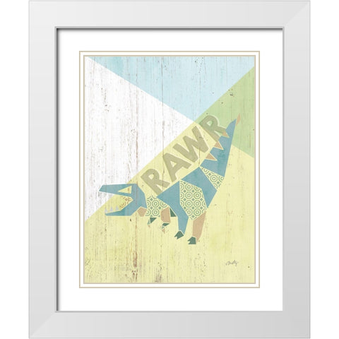 Rawr Dinosaur White Modern Wood Framed Art Print with Double Matting by Michelle, Misty