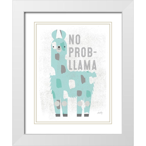 No Prob Llama White Modern Wood Framed Art Print with Double Matting by Michelle, Misty