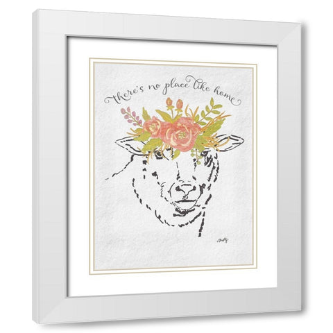Theres No Place Like Home Lamb White Modern Wood Framed Art Print with Double Matting by Michelle, Misty