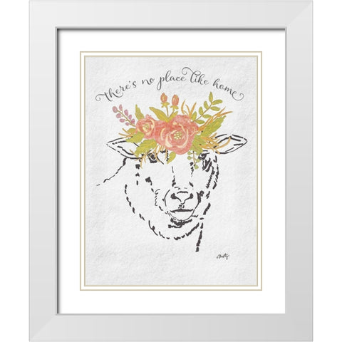 Theres No Place Like Home Lamb White Modern Wood Framed Art Print with Double Matting by Michelle, Misty