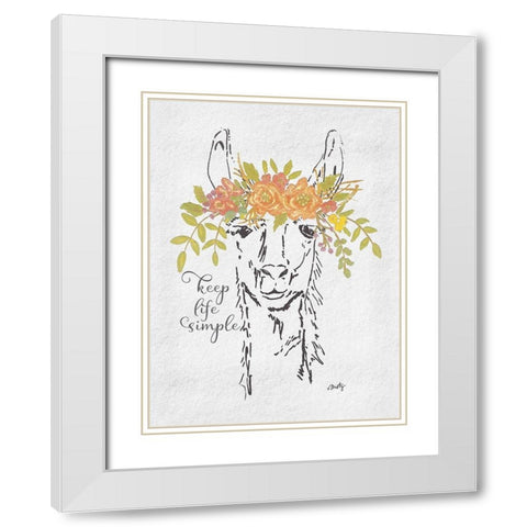 Keep Life Simple Llama White Modern Wood Framed Art Print with Double Matting by Michelle, Misty