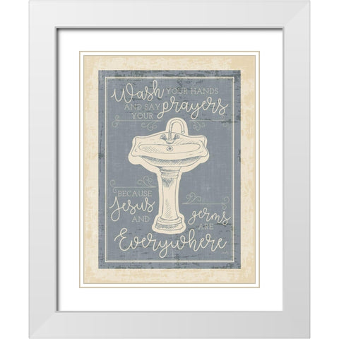 Wash Your Hands White Modern Wood Framed Art Print with Double Matting by Michelle, Misty