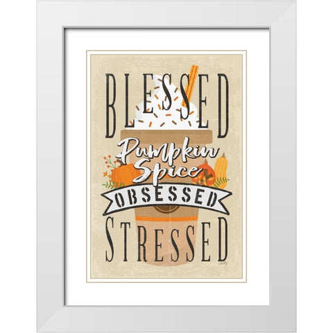 Pumpkin Spice Obsessed II White Modern Wood Framed Art Print with Double Matting by Michelle, Misty