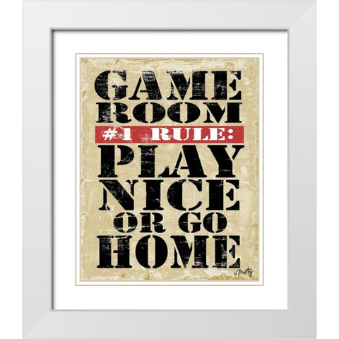 Game Room #1 Rule White Modern Wood Framed Art Print with Double Matting by Michelle, Misty