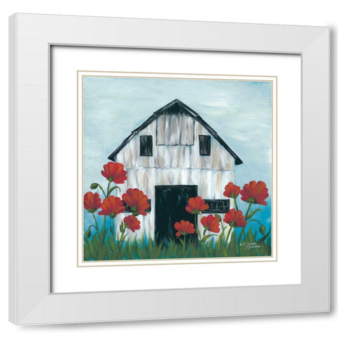 Poppies White Modern Wood Framed Art Print with Double Matting by Norman, Michele