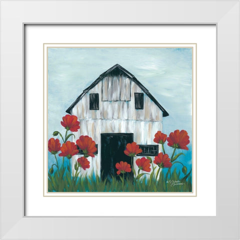 Poppies White Modern Wood Framed Art Print with Double Matting by Norman, Michele