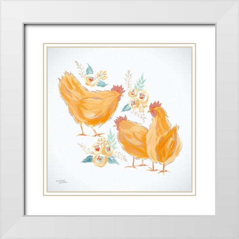 Trio of Floral Roosters White Modern Wood Framed Art Print with Double Matting by Norman, Michele