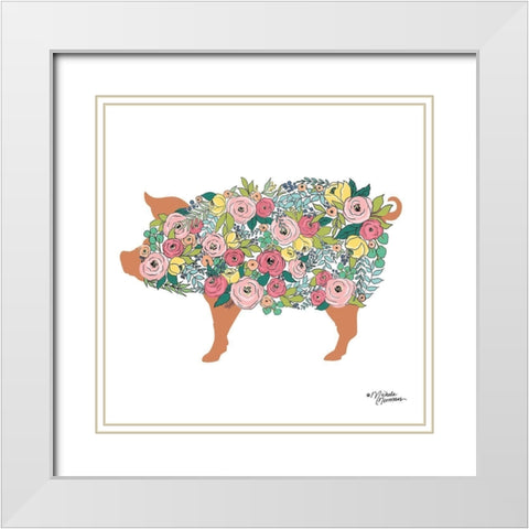 Floral Pig White Modern Wood Framed Art Print with Double Matting by Norman, Michele