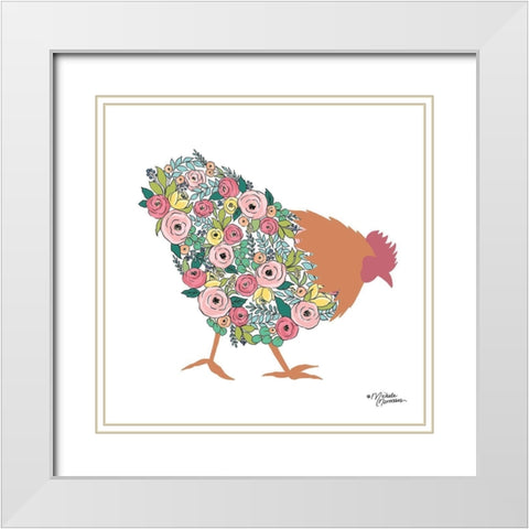 Floral Rooster White Modern Wood Framed Art Print with Double Matting by Norman, Michele