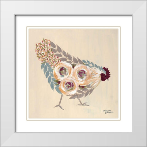 Floral Hen Blue and Yellow White Modern Wood Framed Art Print with Double Matting by Norman, Michele