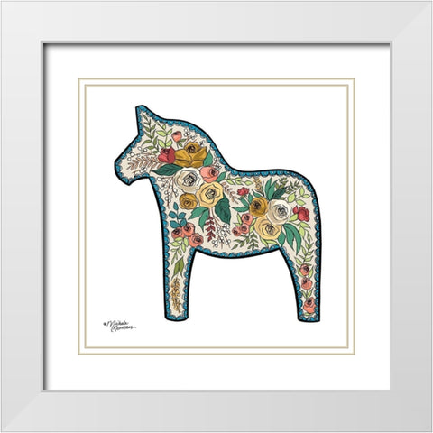 Floral Horse White Modern Wood Framed Art Print with Double Matting by Norman, Michele