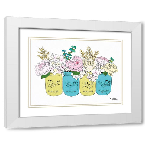 Floral Canning Jars White Modern Wood Framed Art Print with Double Matting by Norman, Michele