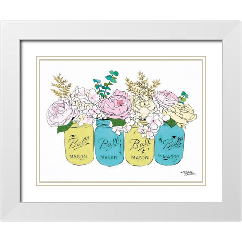 Floral Canning Jars White Modern Wood Framed Art Print with Double Matting by Norman, Michele