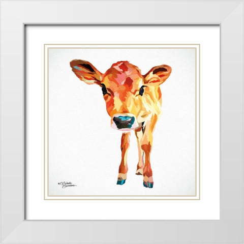 Cute Little Calf White Modern Wood Framed Art Print with Double Matting by Norman, Michele
