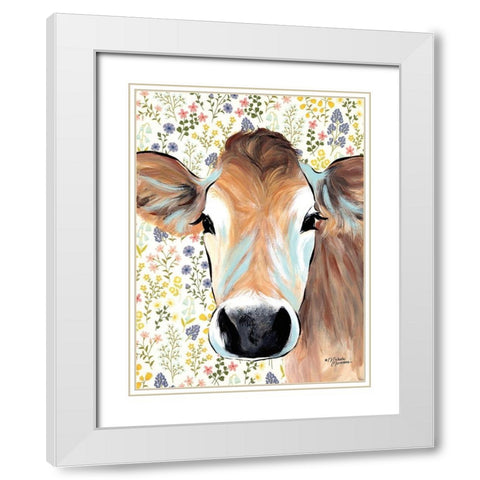 Bluebell Cow White Modern Wood Framed Art Print with Double Matting by Norman, Michele