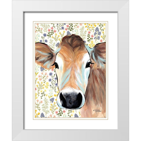 Bluebell Cow White Modern Wood Framed Art Print with Double Matting by Norman, Michele
