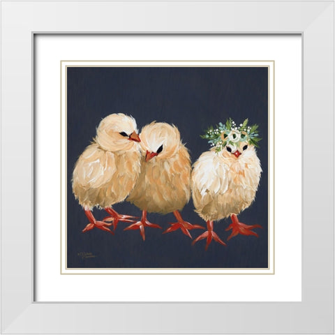 Chick Trio White Modern Wood Framed Art Print with Double Matting by Norman, Michele