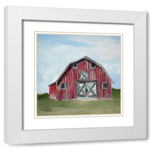 Red Barn White Modern Wood Framed Art Print with Double Matting by Norman, Michele