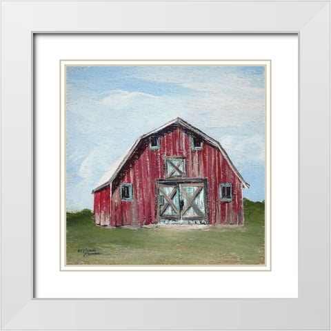 Red Barn White Modern Wood Framed Art Print with Double Matting by Norman, Michele