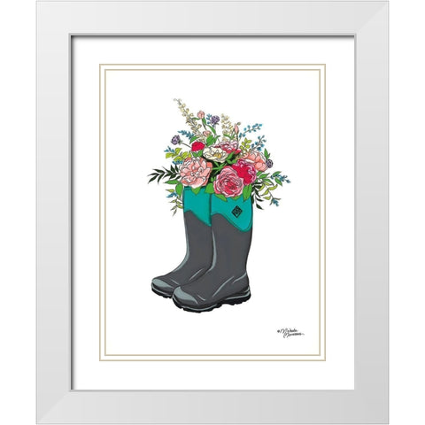 Floral Boots White Modern Wood Framed Art Print with Double Matting by Norman, Michele