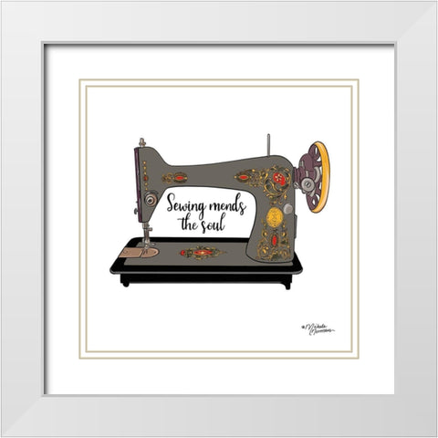Sewing Mends the Soul White Modern Wood Framed Art Print with Double Matting by Norman, Michele