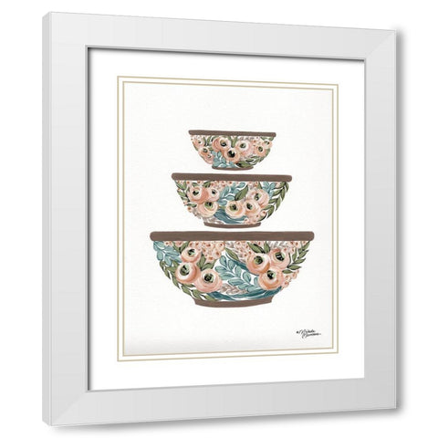 Floral Mixing Bowls       White Modern Wood Framed Art Print with Double Matting by Norman, Michele