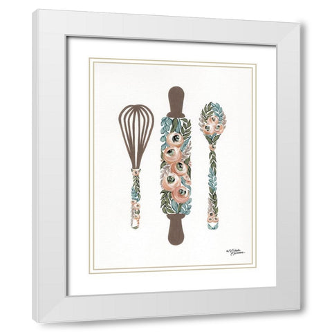 Floral Baking Tools     White Modern Wood Framed Art Print with Double Matting by Norman, Michele