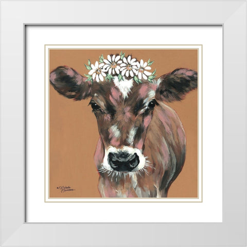 Daisy White Modern Wood Framed Art Print with Double Matting by Norman, Michele