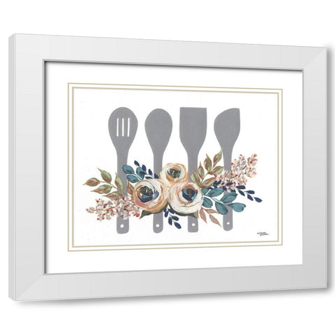 Fall Floral Baking Utensils      White Modern Wood Framed Art Print with Double Matting by Norman, Michele