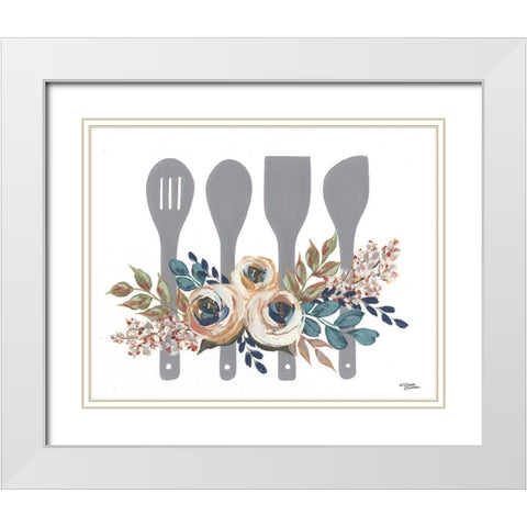Fall Floral Baking Utensils      White Modern Wood Framed Art Print with Double Matting by Norman, Michele