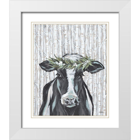 Wanda the Winter Holstein White Modern Wood Framed Art Print with Double Matting by Norman, Michele