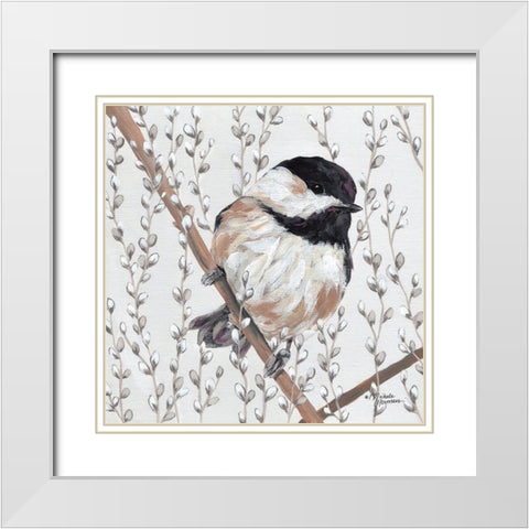 Wee Chickadee White Modern Wood Framed Art Print with Double Matting by Norman, Michele