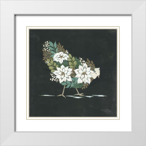 Floral Winter Hen White Modern Wood Framed Art Print with Double Matting by Norman, Michele