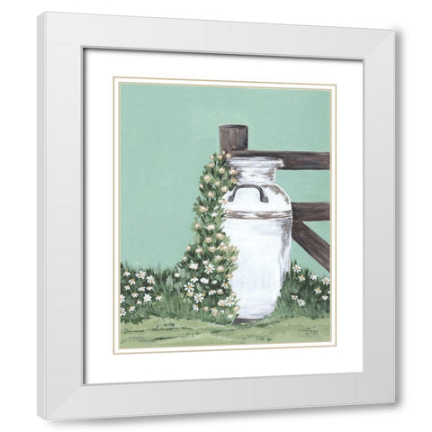 Milk Can With Cascading Flowers White Modern Wood Framed Art Print with Double Matting by Norman, Michele