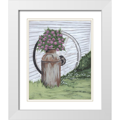 Rusted Milk Can with Wagon Wheel White Modern Wood Framed Art Print with Double Matting by Norman, Michele