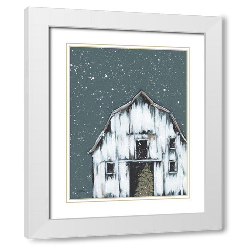 Winter Night Barn White Modern Wood Framed Art Print with Double Matting by Norman, Michele
