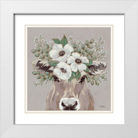 Flora the Jersey Cow White Modern Wood Framed Art Print with Double Matting by Norman, Michele