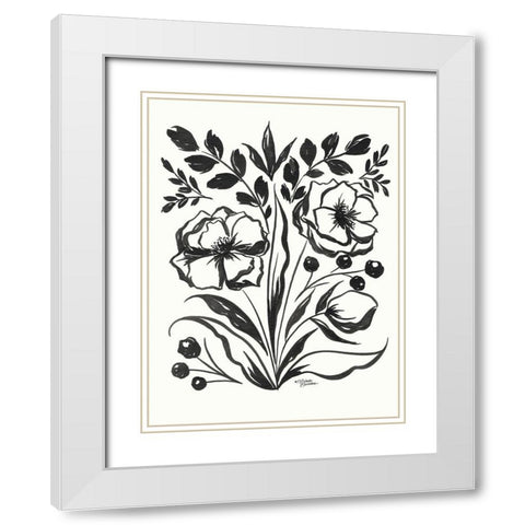 Maya Floral White Modern Wood Framed Art Print with Double Matting by Norman, Michele