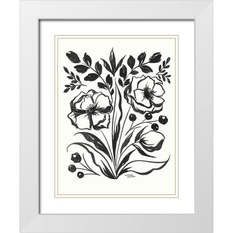 Maya Floral White Modern Wood Framed Art Print with Double Matting by Norman, Michele