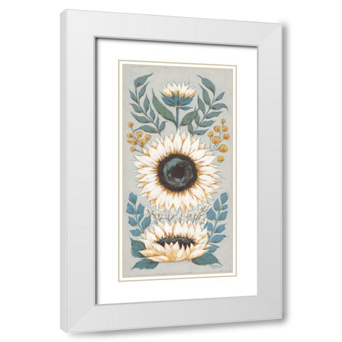 Sunflower Blooms White Modern Wood Framed Art Print with Double Matting by Norman, Michael