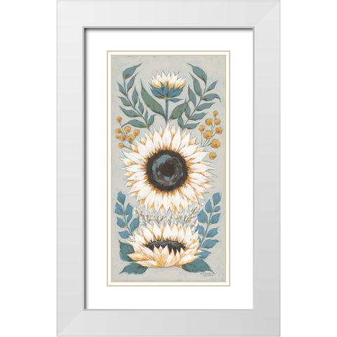 Sunflower Blooms White Modern Wood Framed Art Print with Double Matting by Norman, Michael