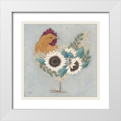Farmhouse Floral Hen White Modern Wood Framed Art Print with Double Matting by Norman, Michael