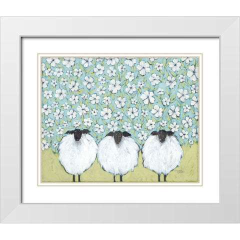 Floral Flock II White Modern Wood Framed Art Print with Double Matting by Norman, Michael