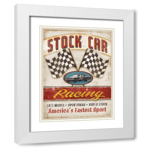 Stock Car Racing  White Modern Wood Framed Art Print with Double Matting by Mollie B.